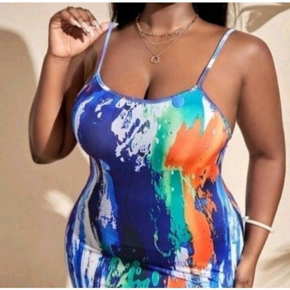 Womens Sexy Plus Size Splash Print MAXI DRESS sz 1x